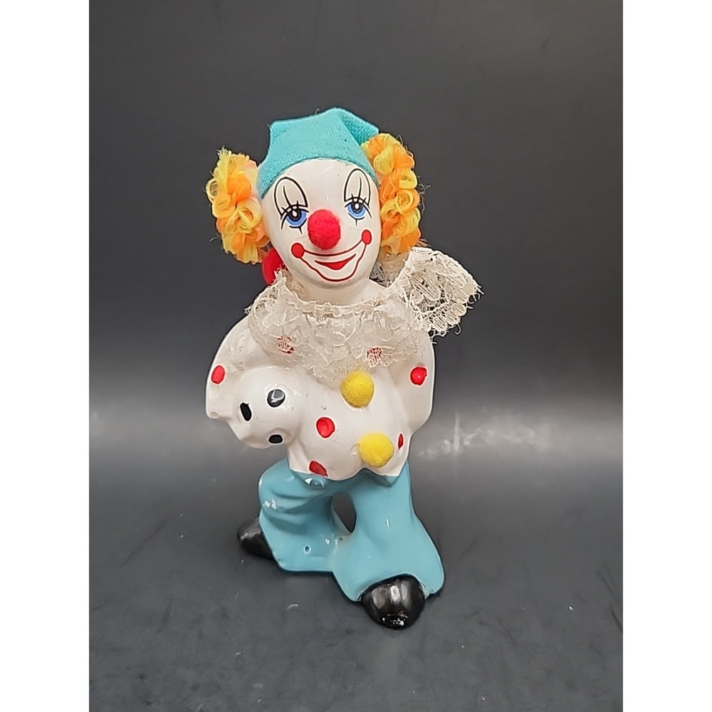 Vintage Porcelain Circus Soccer Clown Decorative Hair & Felt Hat‎ 4.75" X 2"